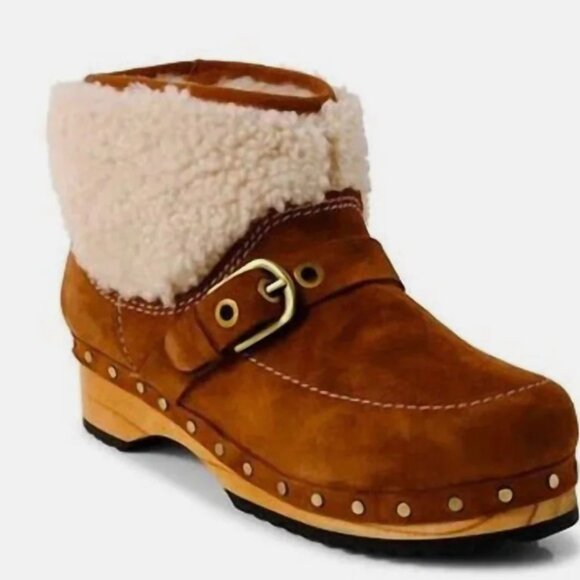 Free People Oak Clog Boot Size Size 6 NIB Suede Upper Cozy Shearling Lining - Picture 6 of 6